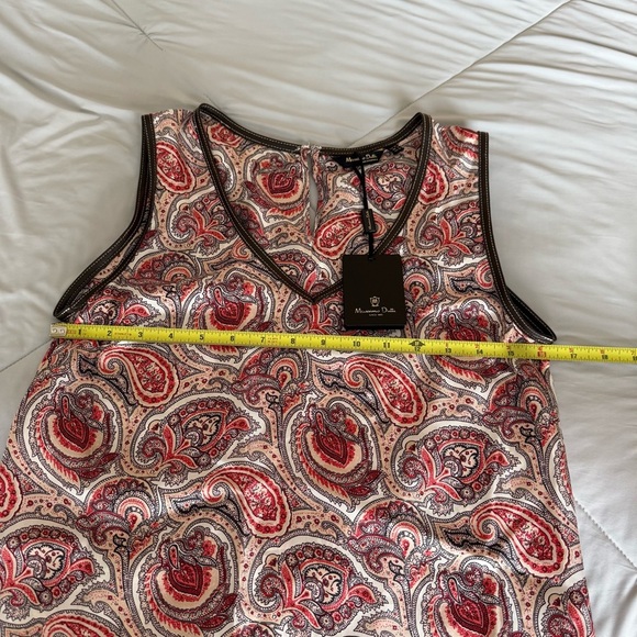 Massimo Dutti Red Pink and Black Paisley Midi Dress Tank V Neckline - Picture 4 of 8
